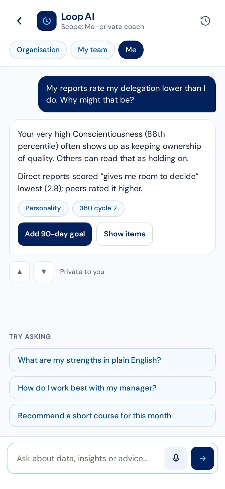 Loop AI coach conversation on mobile
